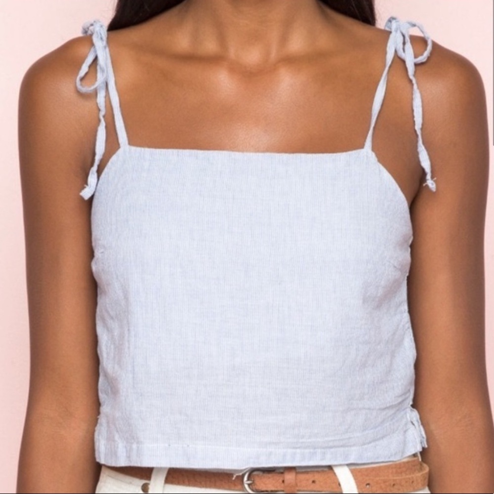 Brandy Melville blue striped tie-strap crop tank